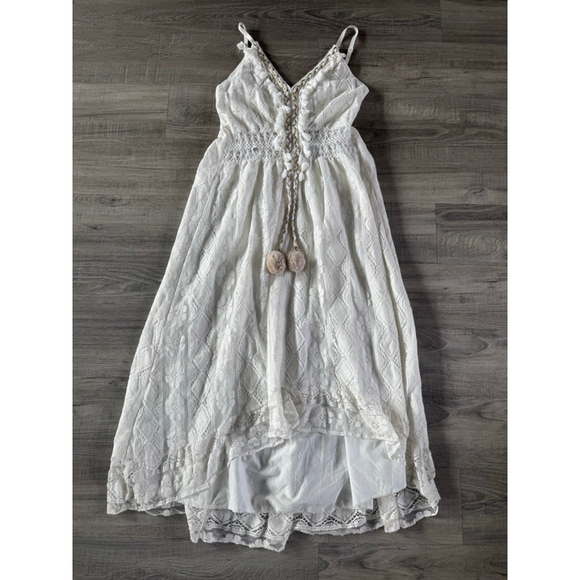 Boho Lace Hi Low Maxi Dress Ivory Cottagecore Romantic Festival EUC No Tags - Picture 3 of 11